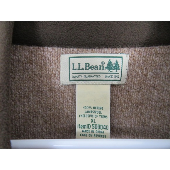 L.L.Bean Sweater Mens XL Brown Merino Lambswool Quarter Zip Mock Neck Rib Knit - Picture 4 of 7